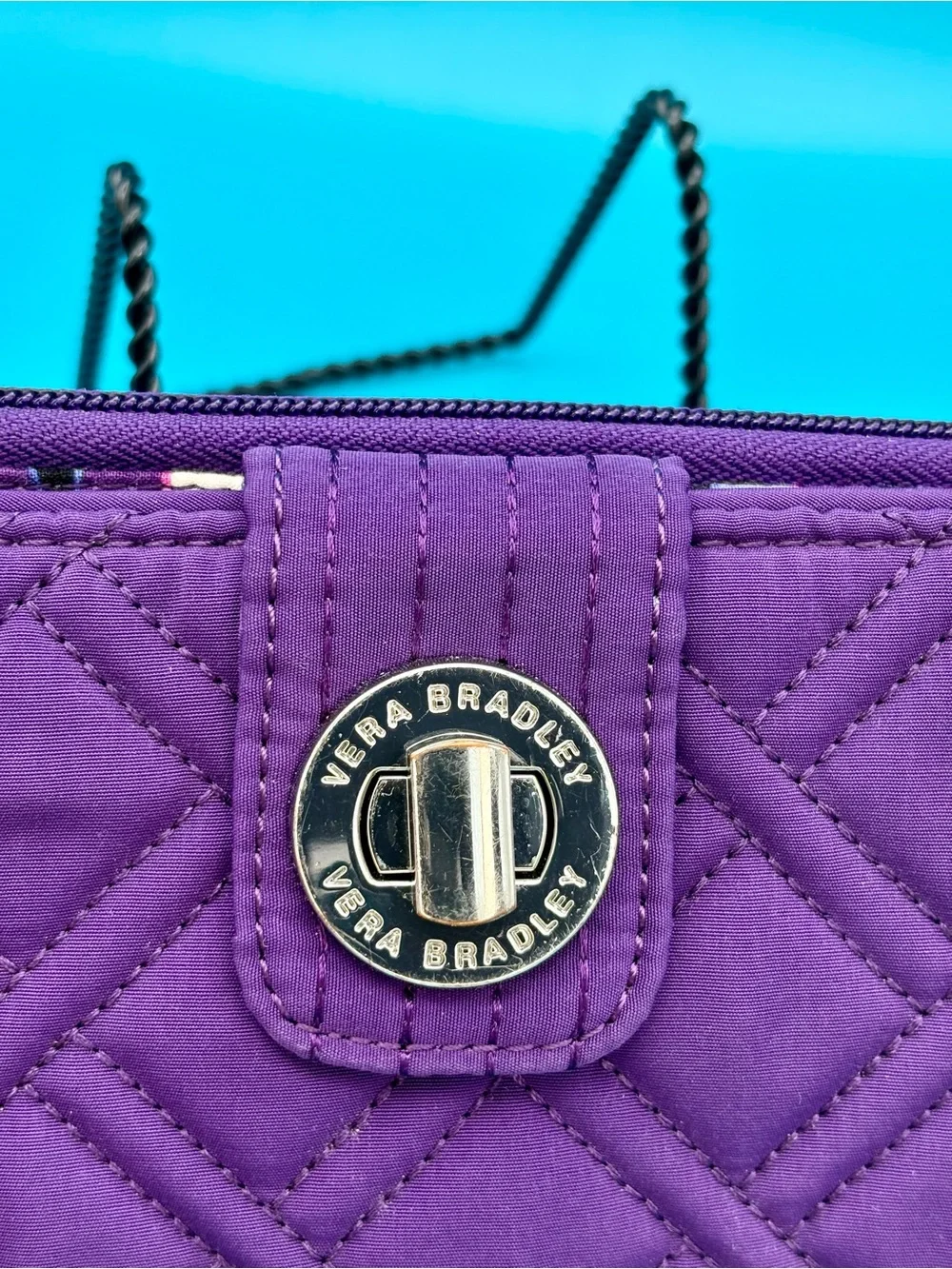 Vera Bradley Quilted Purple Zip Wallet with Turn-Lock Detail